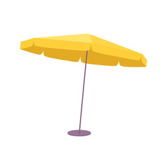 Beach yellow sun umbrella. Amber parasol isolated on white. Summer sunshade icon. Vacation on beach by ocean. Vector cute illustration of holidays in tropical resort, recreation at sea © backup_studio