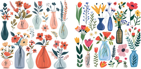 Bouquet maker - different flowers and vases vector elements - 797727971