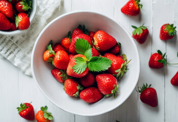 AI generated illustration of fresh strawberries in a bowl - obrazy, fototapety, plakaty