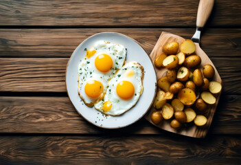AI generated illustration of fried eggs and potatoes on a plate