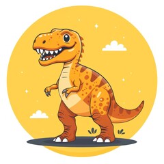Naklejka premium orange allosaurus cartoon flat illustration minimal line art