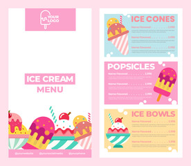 Pink Ice cream menu for restaurant or cafe