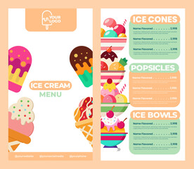 Cute Ice cream menu. Suitable for restaurant or cafe flat design style
