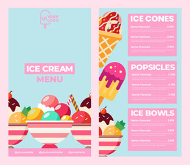 Ice cream bowl menu template for restaurant or cafe