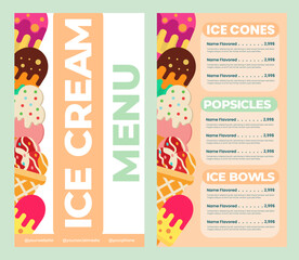 Ice cream menu for restaurant or cafeflat design style