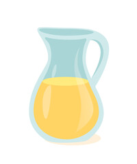 Glass jug with orange juice. Fruit lemonade in pitcher vector illustration. Partially filled jar with yellow fresh drink. Natural product, organic dairy. Healthy beverage isolated on white background