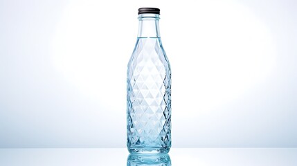 A pristine water bottle glistening under studio lights against a solid white background