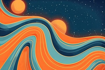 Psychedelic Groove: '70s Vintage Dance Poster in Retro Orange and Blue