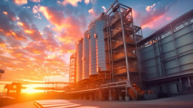 Agro storage granary elevator at an agro-processing plant for processing drying cleaning and storing agricultural products flour cereals and grain Granary bunkering of bulk cargoes with grain sunlight