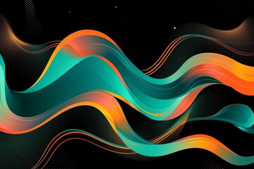 Dynamic Teal and Orange Wave: '80s Retro Music Psychedelic Dance Illustration