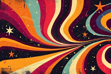 70s Psychedelic Alternative Music Festival Banner: Hipster Vintage Design with Funky Abstract Backgrounds