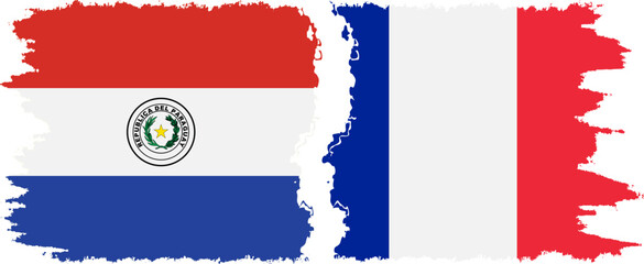 France and Paraguay grunge flags connection vector