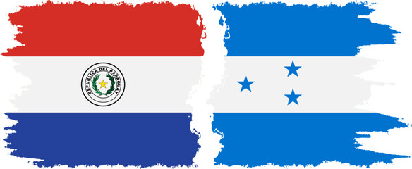 Honduras and Paraguay grunge flags connection vector