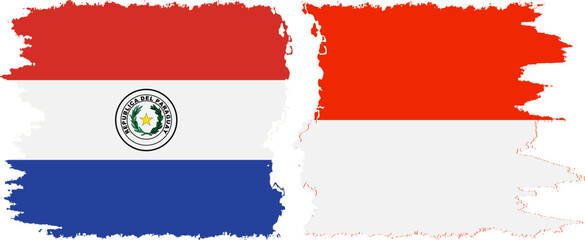 Indonesia and Paraguay grunge flags connection vector