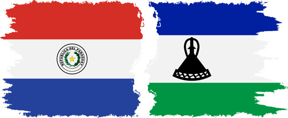 Lesotho and Paraguay grunge flags connection vector