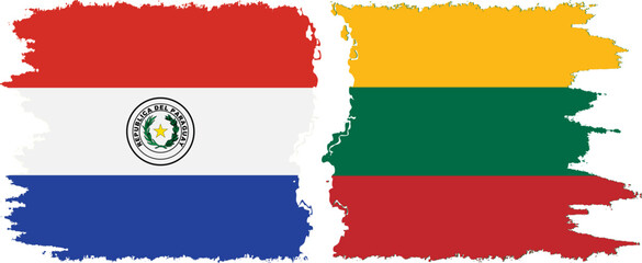 Lithuania and Paraguay grunge flags connection vector