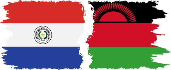 Malawi and Paraguay grunge flags connection vector