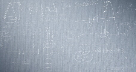 Image of mathematical data processing over grey background