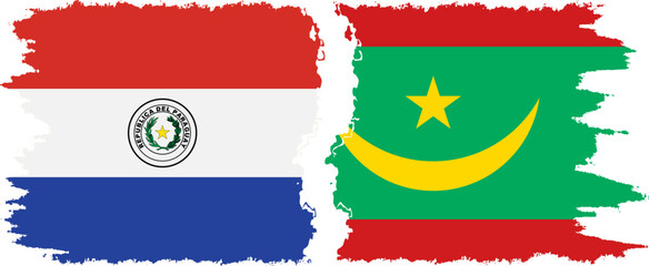 Mauritania and Paraguay grunge flags connection vector