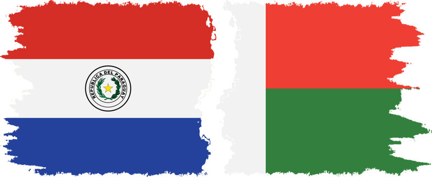 Madagascar and Paraguay grunge flags connection vector