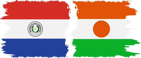 Niger and Paraguay grunge flags connection vector - obrazy, fototapety, plakaty