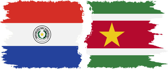 Suriname and Paraguay grunge flags connection vector