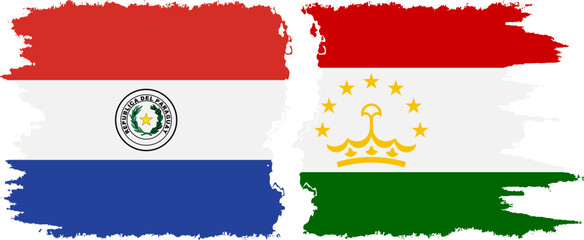 Tajikistan and Paraguay grunge flags connection vector