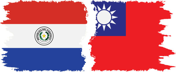 Taiwan and Paraguay grunge flags connection vector