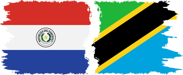 Tanzania and Paraguay grunge flags connection vector