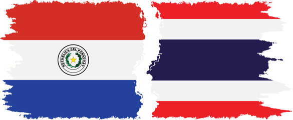 Thailand and Paraguay grunge flags connection vector - obrazy, fototapety, plakaty
