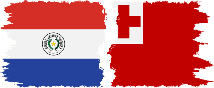 Tonga and Paraguay grunge flags connection vector