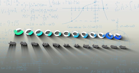 Image of data processing over mathematical equations on white background