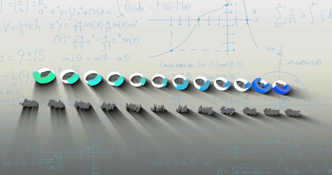 Image of data processing over mathematical equations on white background