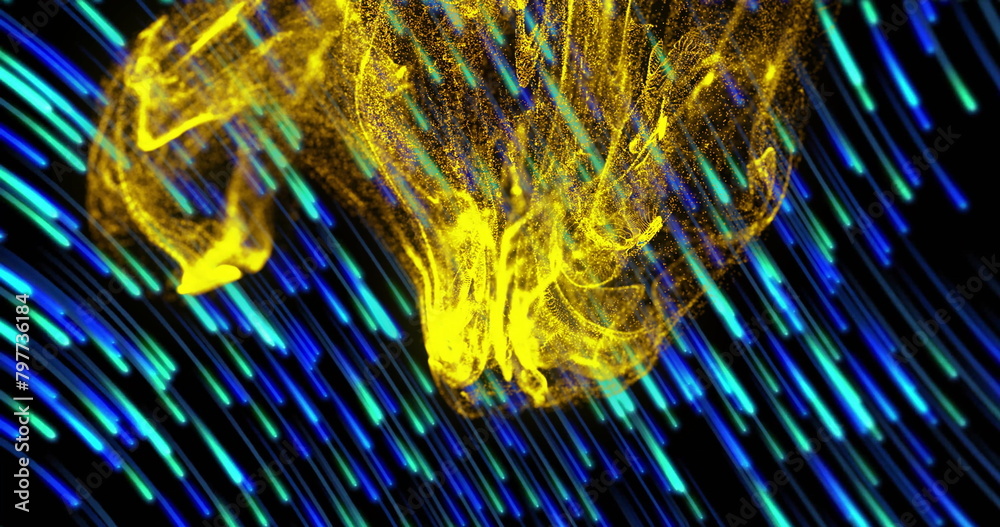 Poster image of dynamic wave pattern and lines moving in circular motion against black background