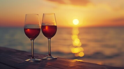 Two Glasses of Wine on Wooden Table