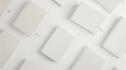 Minimalist illustrations of notepads, notebooks, and stationery on a white background.