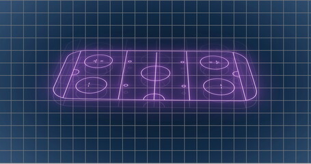 Image of grid pattern over illuminated sports court against black background