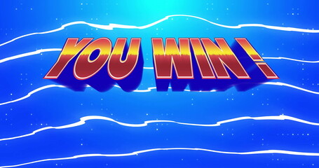 Image of you win text over neon pattern