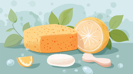 Organic bath sponges and pumice on color background V