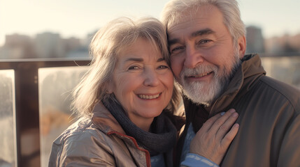 Elderly man and woman aged 65 or 70 years. A couple of elderly people together, they love each other.