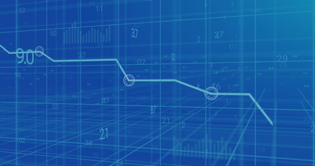 Image of financial data processing over blue background