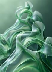 Smooth, flowing green silk fabric captured in an abstract and dynamic composition with a soft focus.