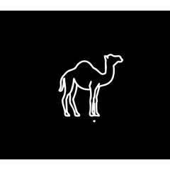 Camel, lines, simple, white logo for neon decoration, black background 