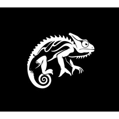 Chameleon, simple logo, black and white 