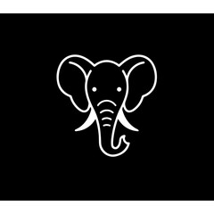 Logo, of a elephant in a frontal perspective, with a rounded and adorable form, black and white vector