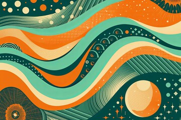 70s Funk Flashback Event Poster: Teal and Orange Retro Wave Psychedelia