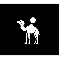 Simple logo design for camel 2d flat illustration. dynamic. black and white 