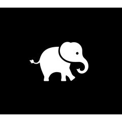 Simple cartoon elephant , simple lines, simple, logo, black background 