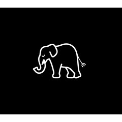 Simple cartoon elephant , simple lines, simple, logo, black background 