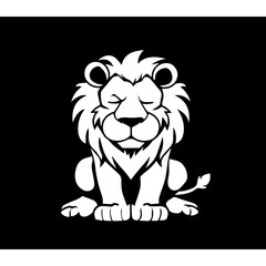 Simple cartoon lion , simple lines, simple, logo, black background 